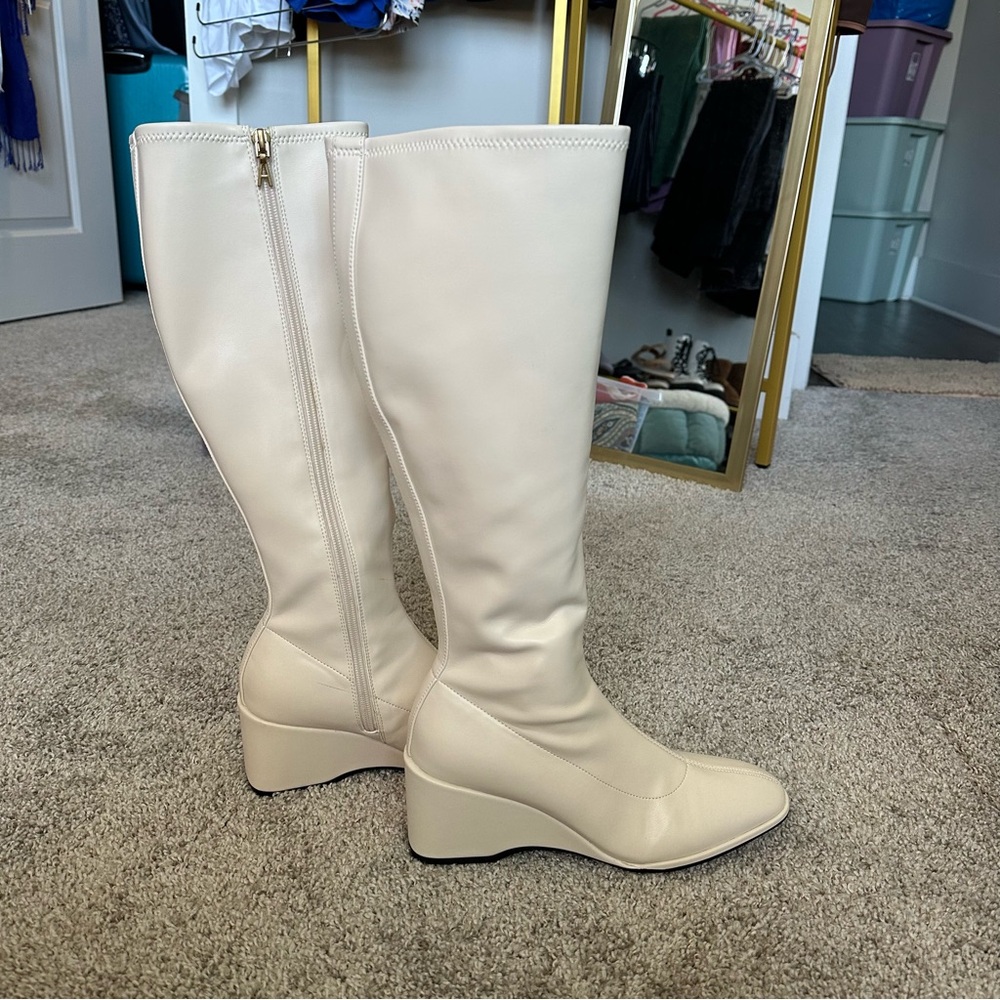 AEROSOLES Angela Stretch Faux Leather Tall Boots in Eggnog - Picture 4 of 10